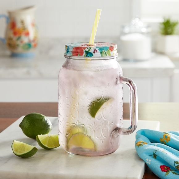 Last One! 🌺 New The Pioneer Woman 32oz Rose Mason Jar Glass, Qty 1 - Picture 5 of 7